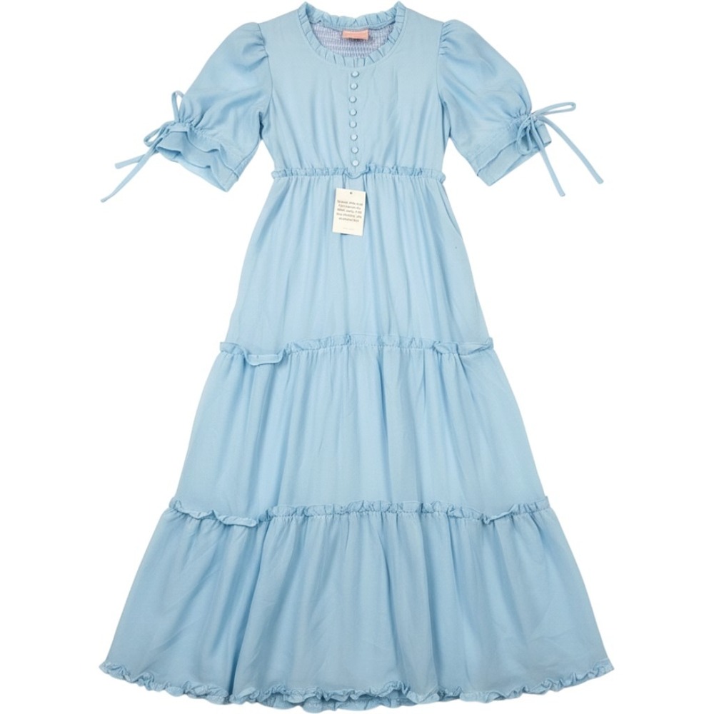 Nolia Bae Light Blue Tiered Maxi Dress Smocked Back Puff Sleeve Cottagecore M